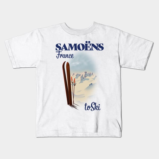 Samoëns France travel poster Kids T-Shirt by nickemporium1